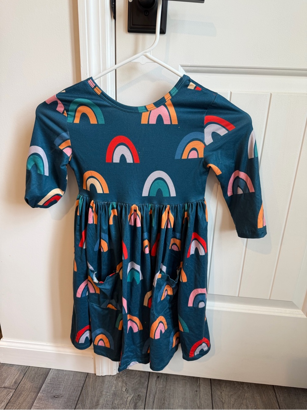 Girls Teal Rainbow Print Cotton Dress